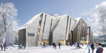 View of the new Bründl Sports Flagship Store in Kaprun