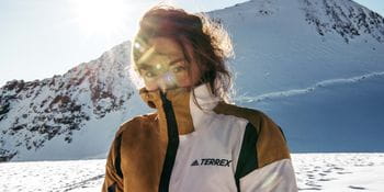 A women clothed in the new adidas terrex winter collection. 