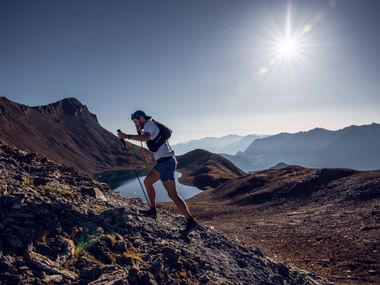 Trailrunner in the Alps of the Zillertal. 