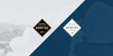 Gore-Tex and Gore-Tex Infinium logos on blue and white background
