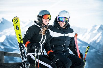 Portrait of two skiers taking a break