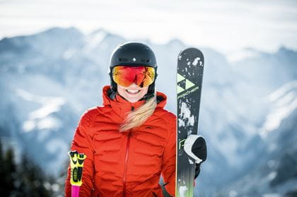 Portrait of a female skier with Fischerski
