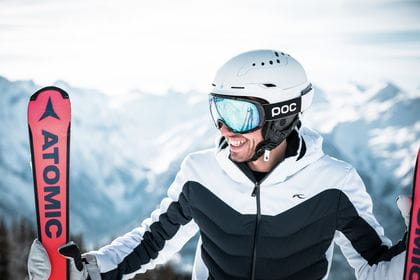 Happy skier during a break