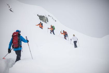 Climb to the avalanche course on the mountain