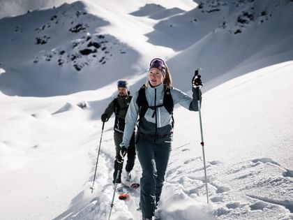Two skitouring athletes with equipment from Ortovox