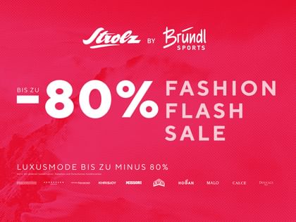 Werbebild minus 80% auf Luxusmode im Designer Outlet Salzburg in der Unit Strolz by Bründl Sports.