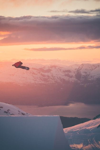 snowboardin while sunset